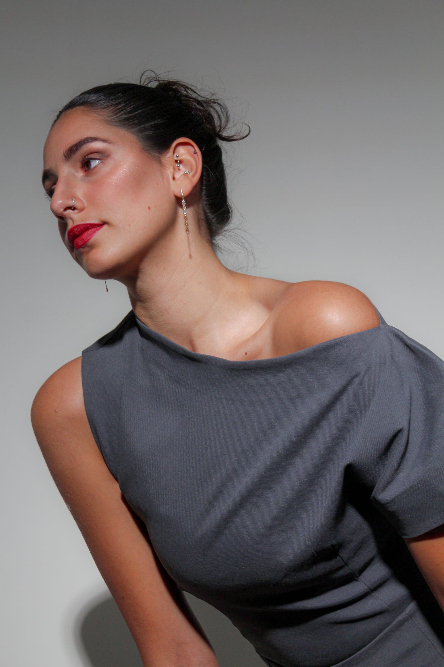 Charcoal One-shoulder Top